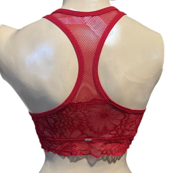 Victoria’s Secret Pink Unlined lace racerback long bralette bra Ruby Red Large - Picture 3 of 3